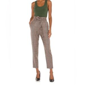 Veronica Beard Clerence Pant Tweed Waist Tie Paperbag Plaid Brown Trouser Size 0